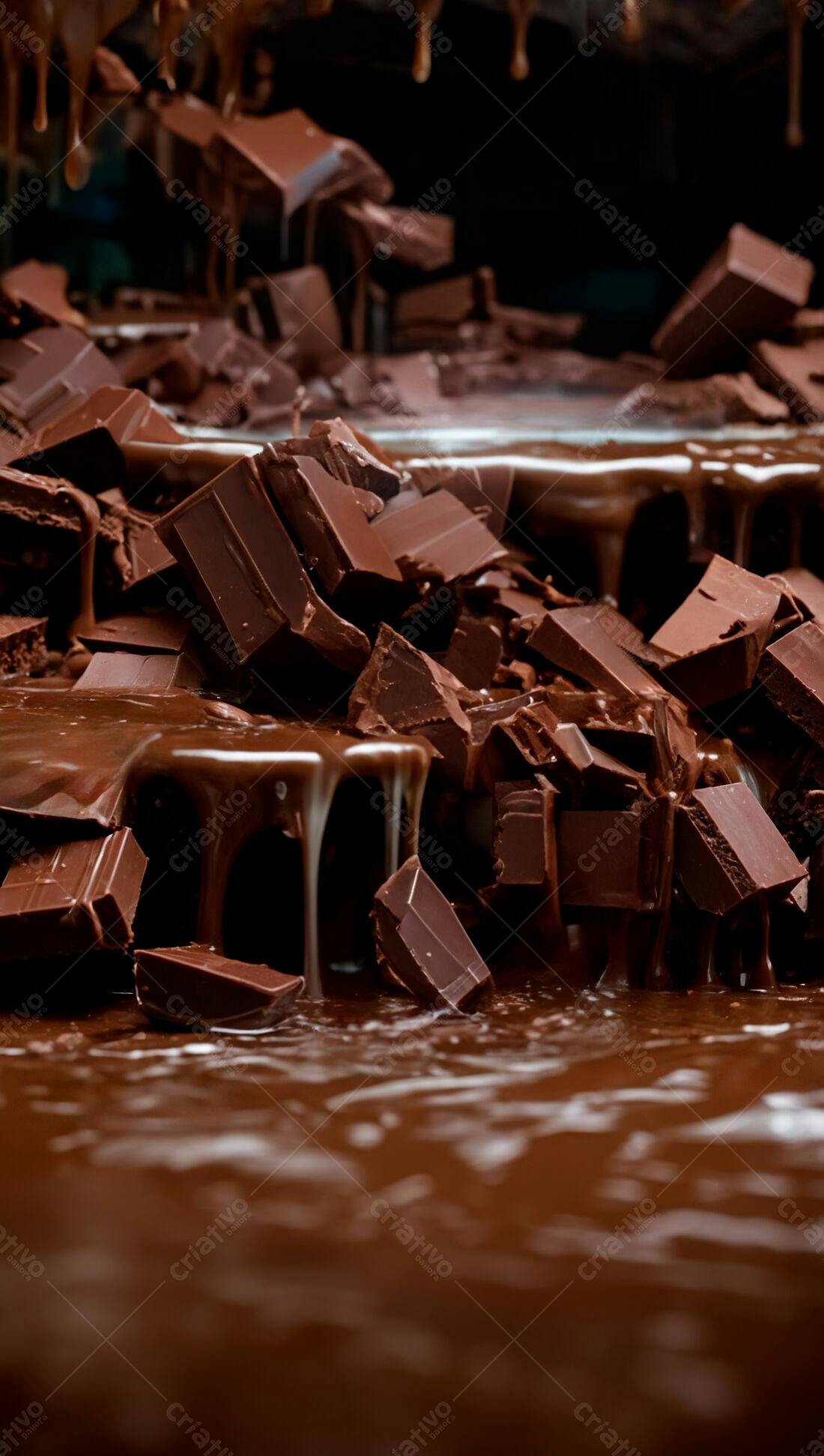 Chocolate derretido com pedaços caindo