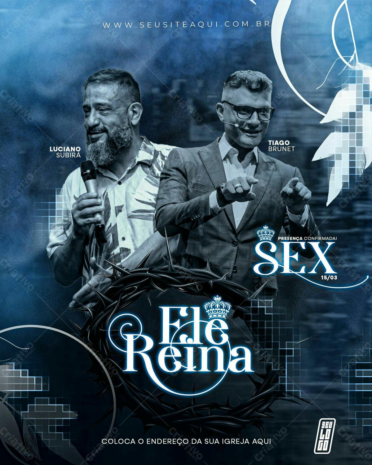 Flyer Evento Religioso Ele é Rei e Rainha PSD Editável