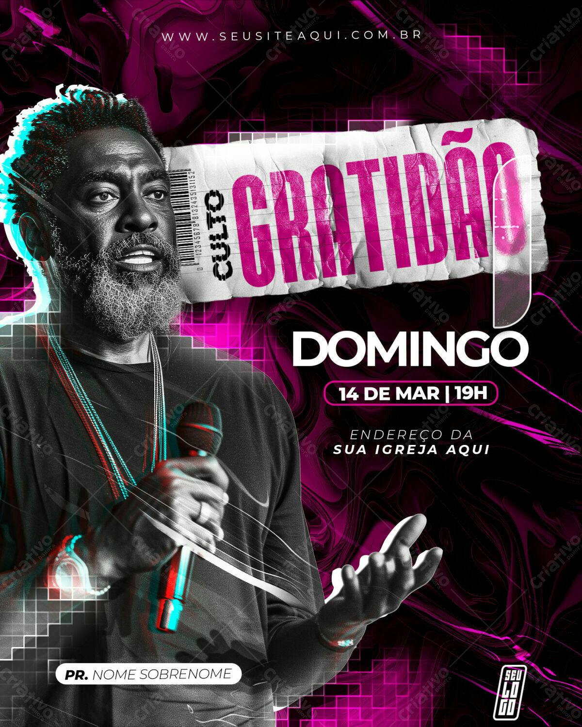 Flyer para Culto de Gratidão PSD Editável
