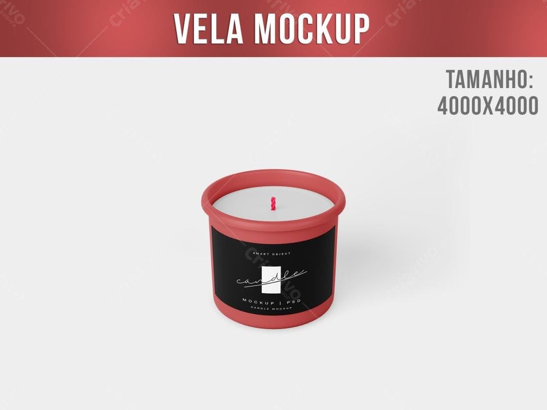 Mockup Vela em Pote Vermelho: Design Minimalista