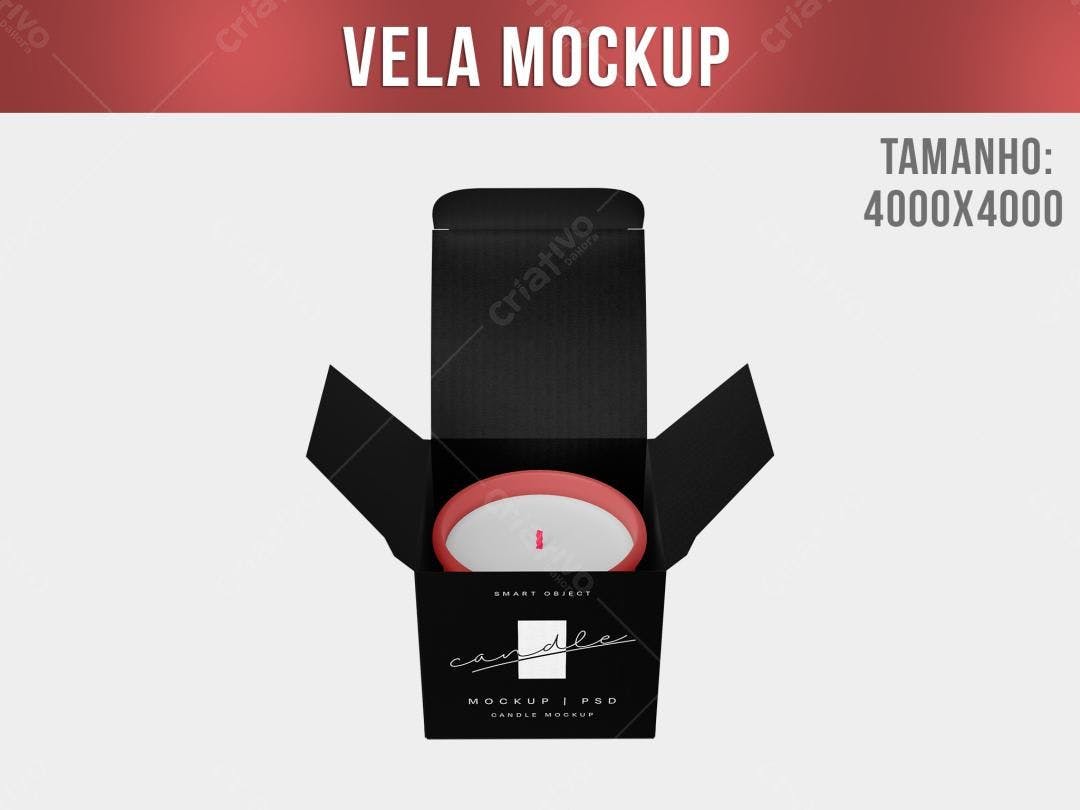 Mockup de Embalagem para Vela: Design Moderno em Preto e Vermelho