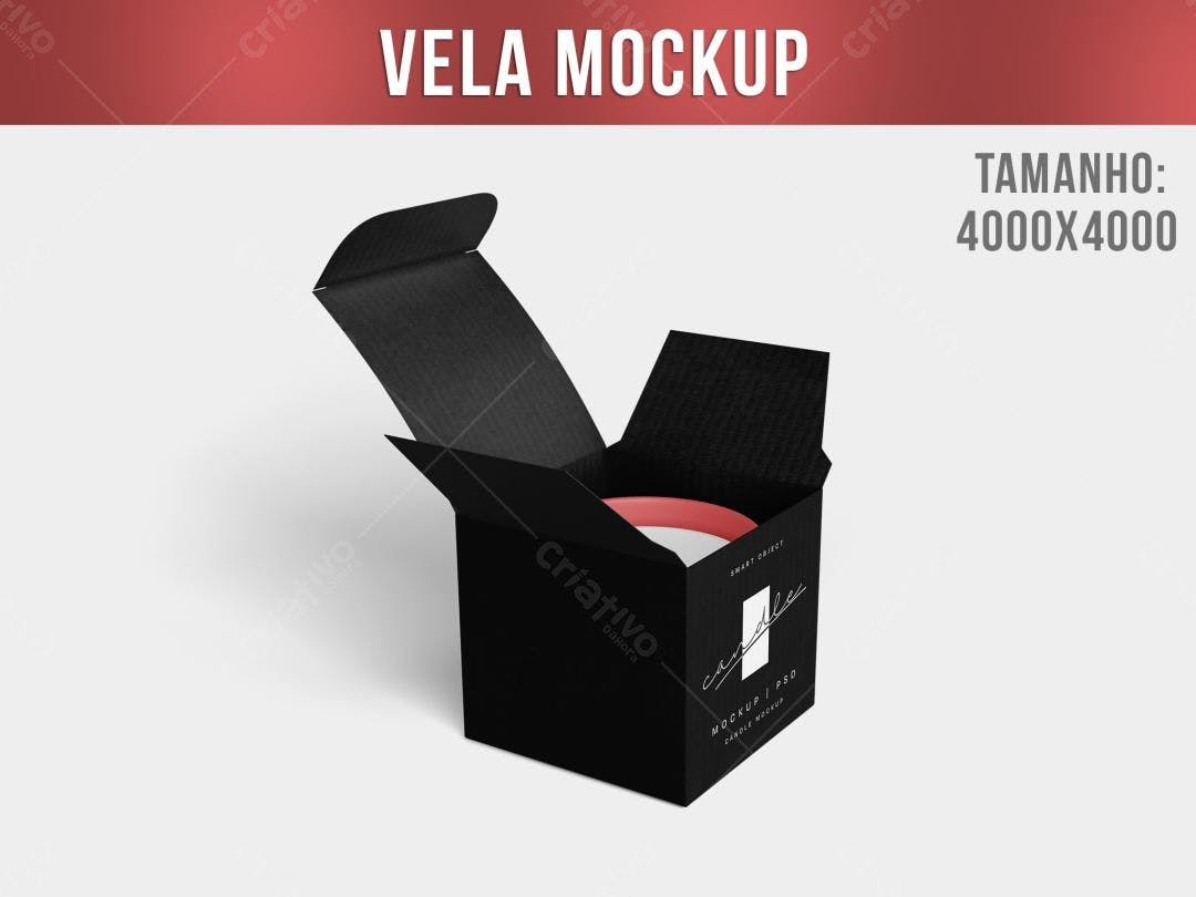 Mockup de Embalagem para Vela: Design Minimalista Preto e Vermelho