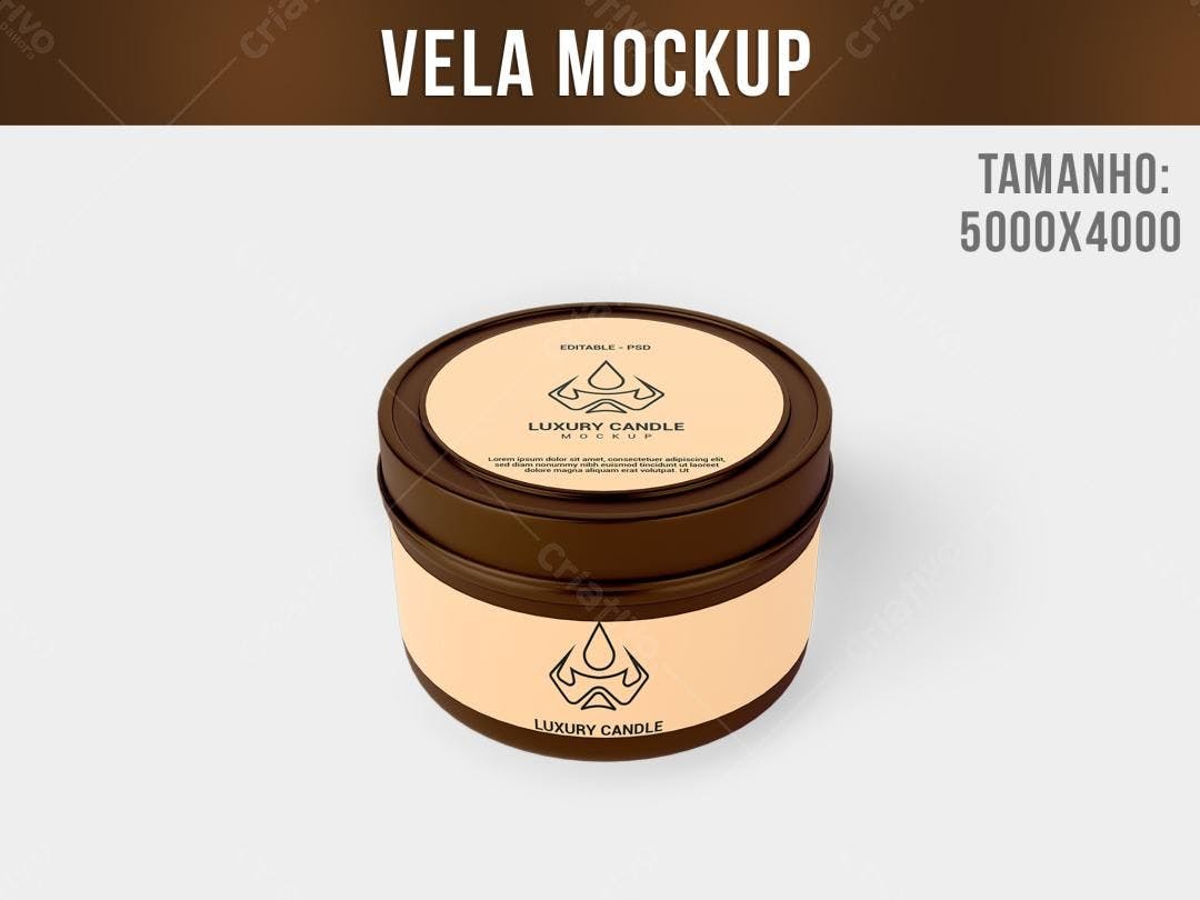 Mockup de Vela Luxuosa em Embalagem Marrom e Bege