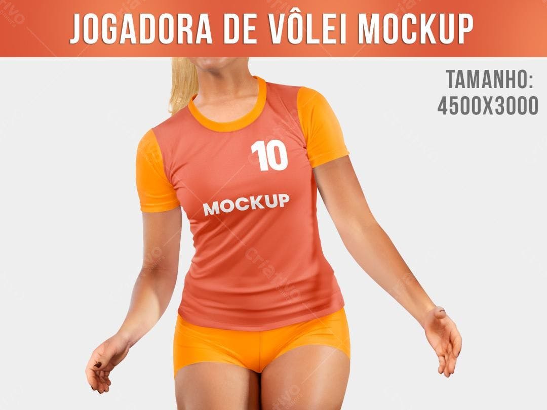 Mockup Camiseta Voleibol: Laranja e Amarelo, Atleta Feminina