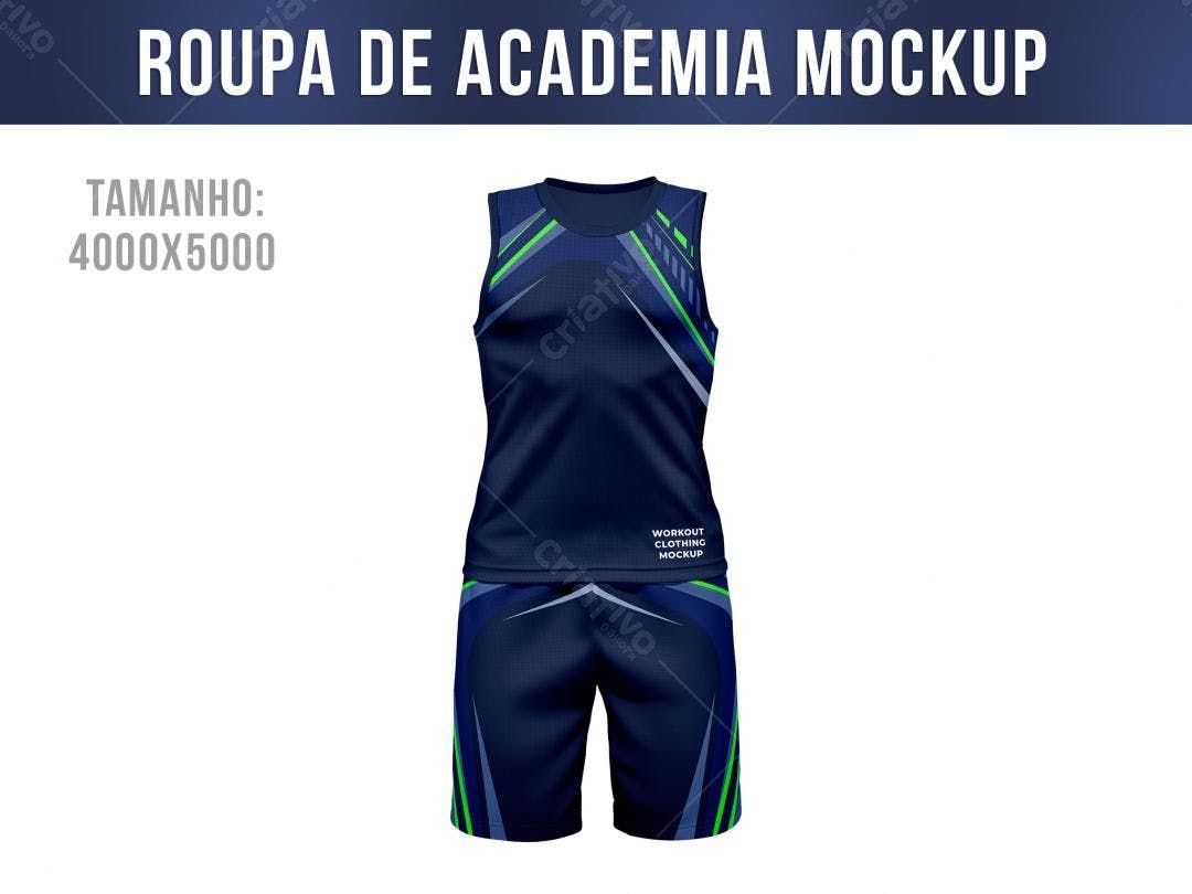 Mockup Roupa Academia: Azul Marinho e Verde Limão