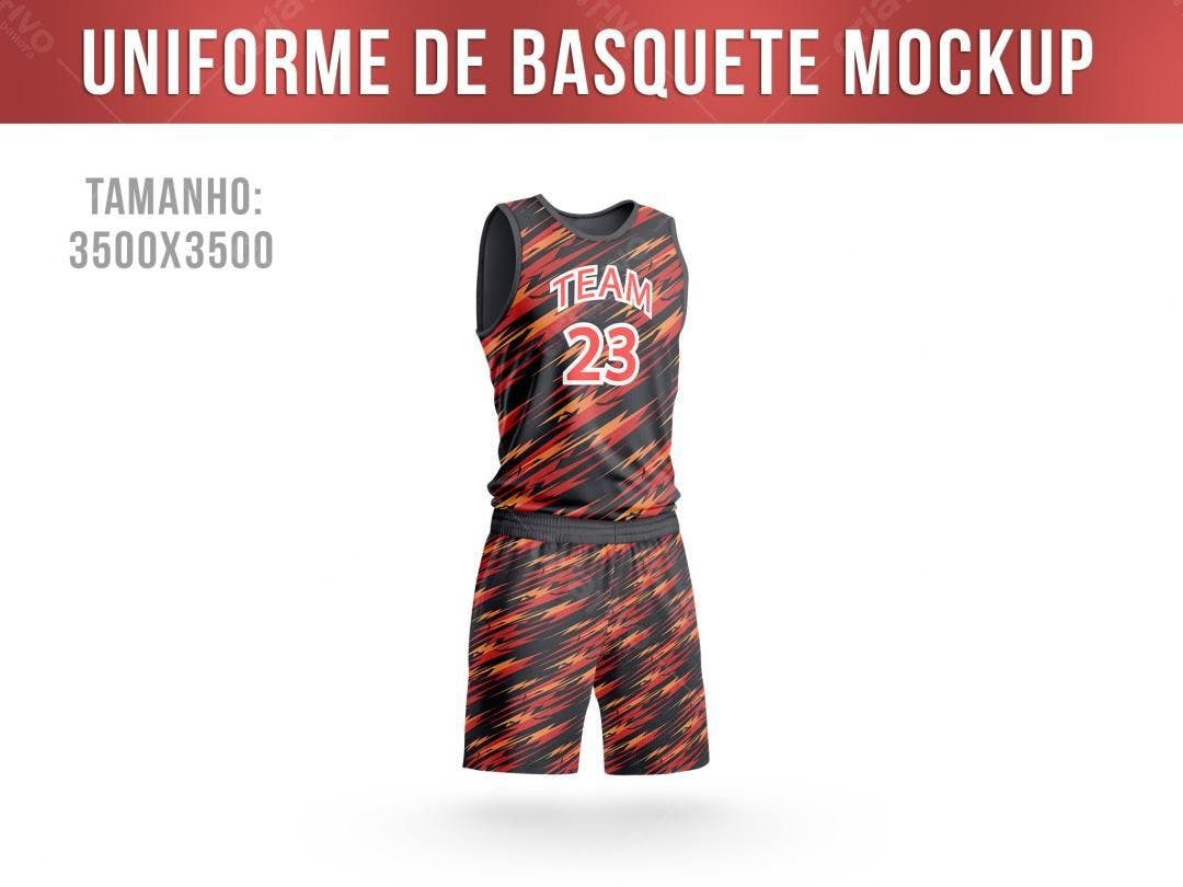 Mockup Uniforme Basquete: Design Moderno Vermelho e Preto