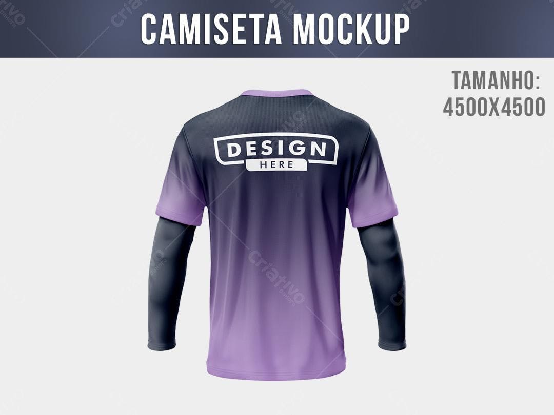 Mockup Camiseta Manga Comprida: Degradê Roxo e Cinza Escuro