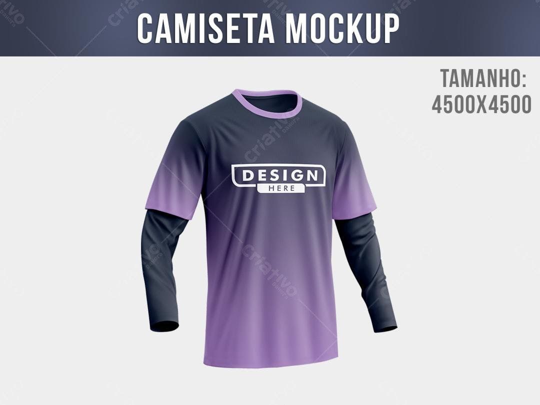 Mockup Camiseta Manga Longa com Degradê Roxo e Cinza