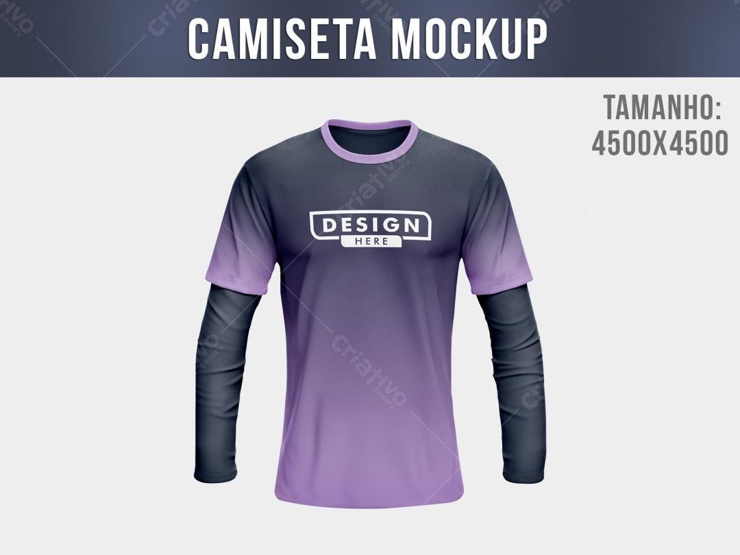 Mockup Camiseta Manga Longa: Degradê Roxo e Cinza Escuro