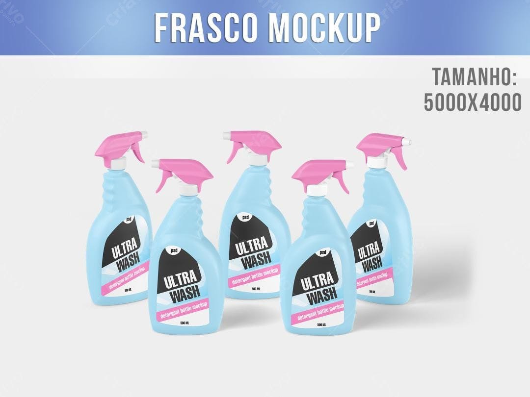 Mockup de Frascos de Detergente: Design Moderno em Azul e Rosa