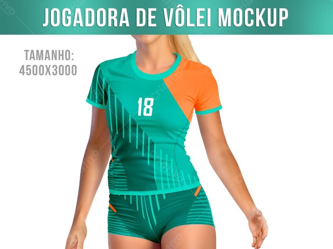 Mockup Uniforme Vôlei: Verde e Laranja, Design Moderno