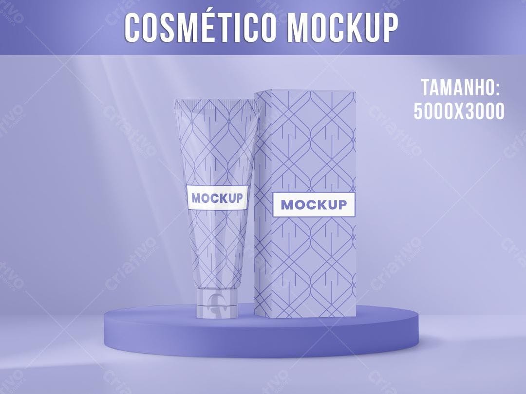 Mockup de Embalagem de Cosmético: Tubo e Caixa Lilás