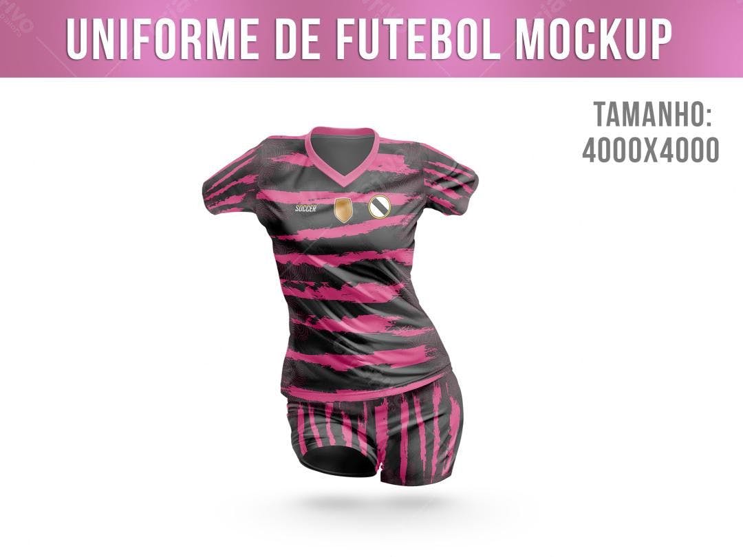 Mockup Uniforme Futebol Feminino: Rosa e Preto