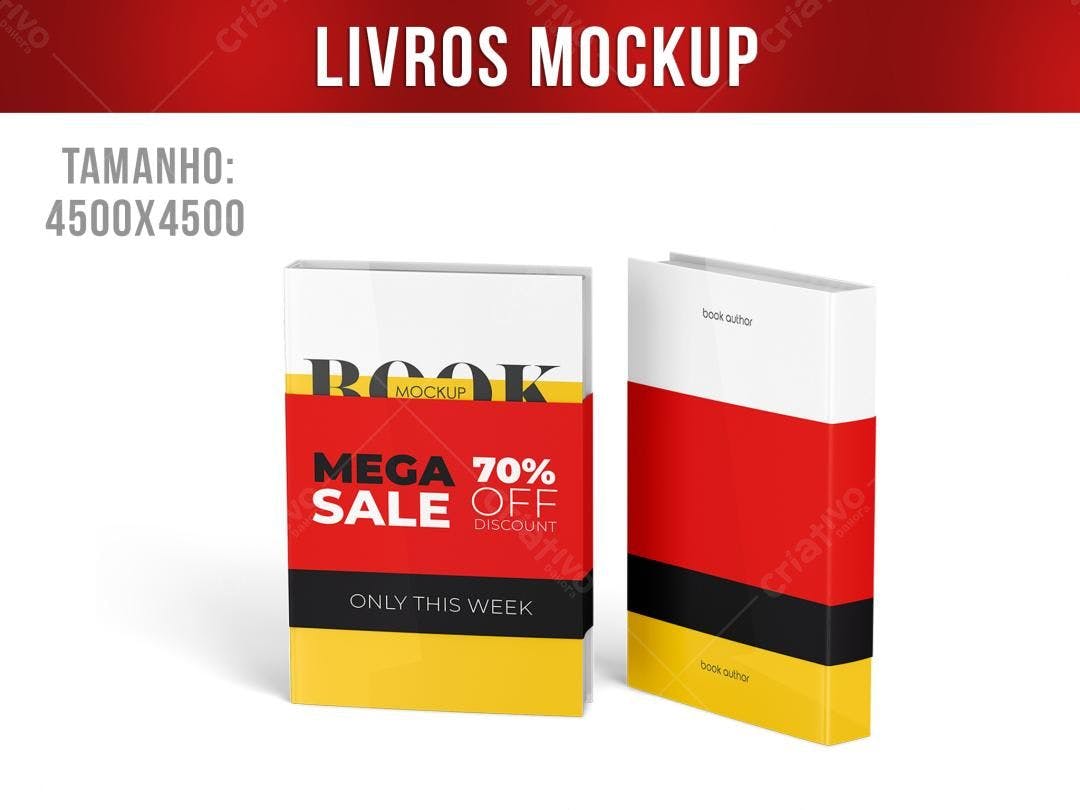 Mockup de Livro com Design Moderno em Vermelho e Amarelo