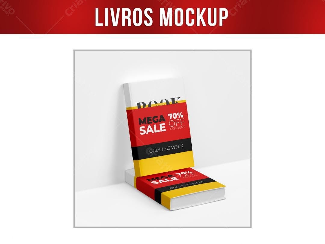 Mockup de Livro com Design Moderno em Vermelho e Amarelo