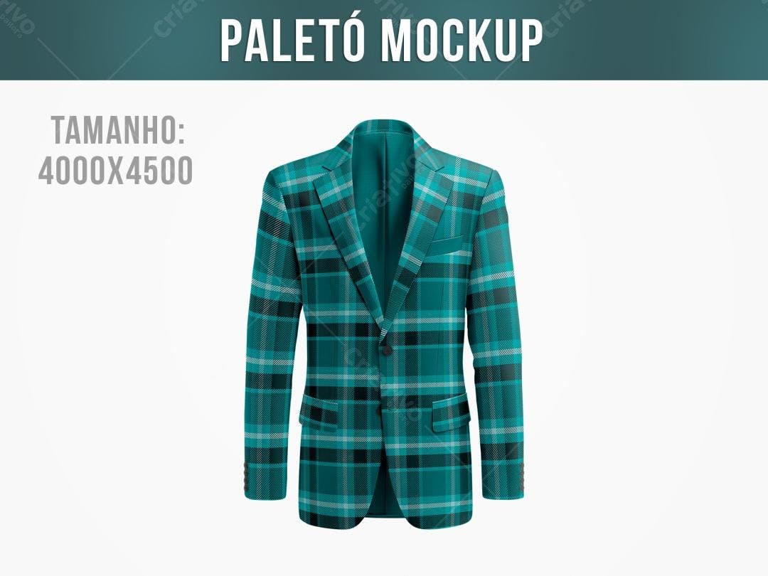 Mockup de Paletó em Padronagem Xadrez Verde-Teal