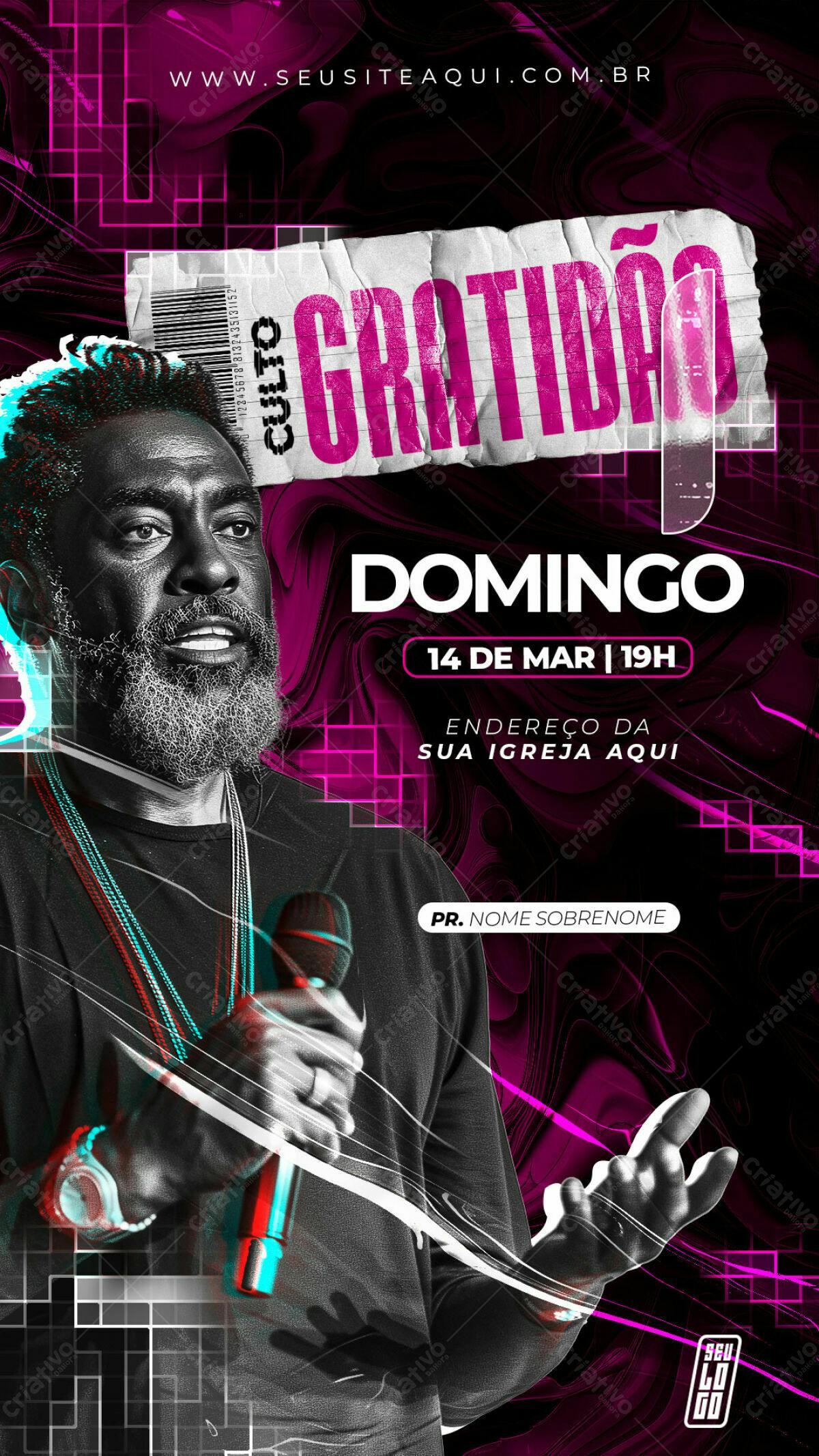 Flyer para Culto de Gratidão PSD Editável