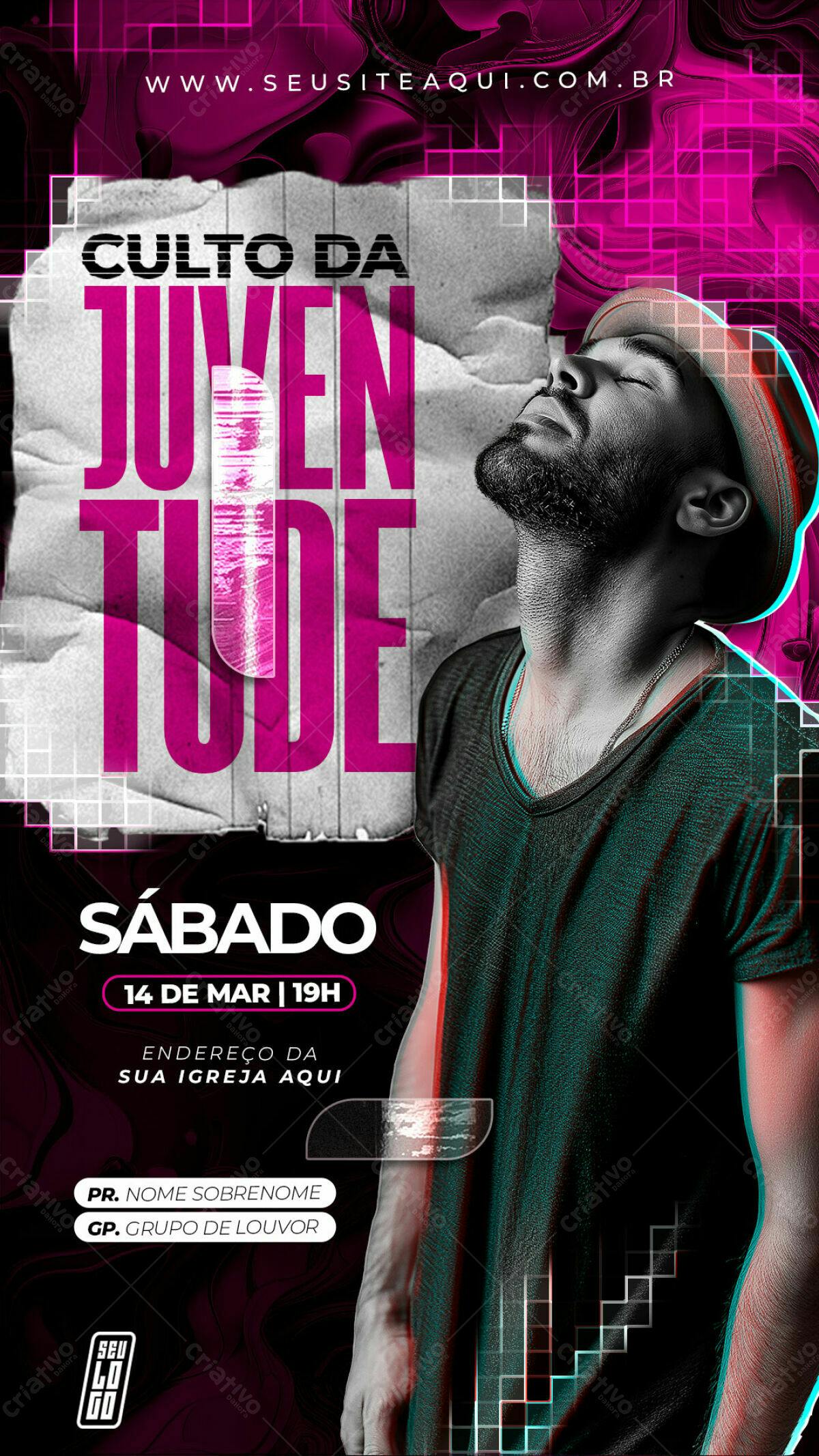 Flyer para Culto da Juventude PSD Editável