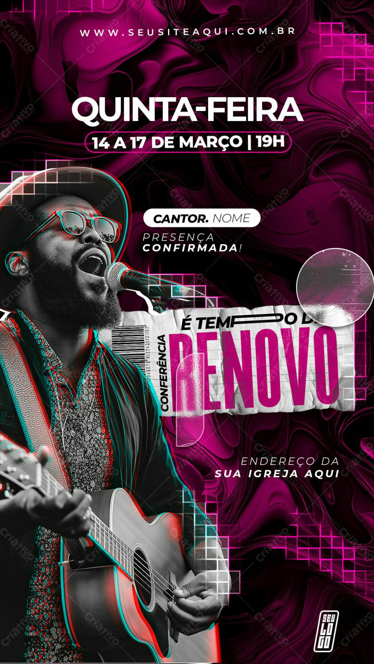Flyer para Conferência de Renovo com Cantor PSD Editável