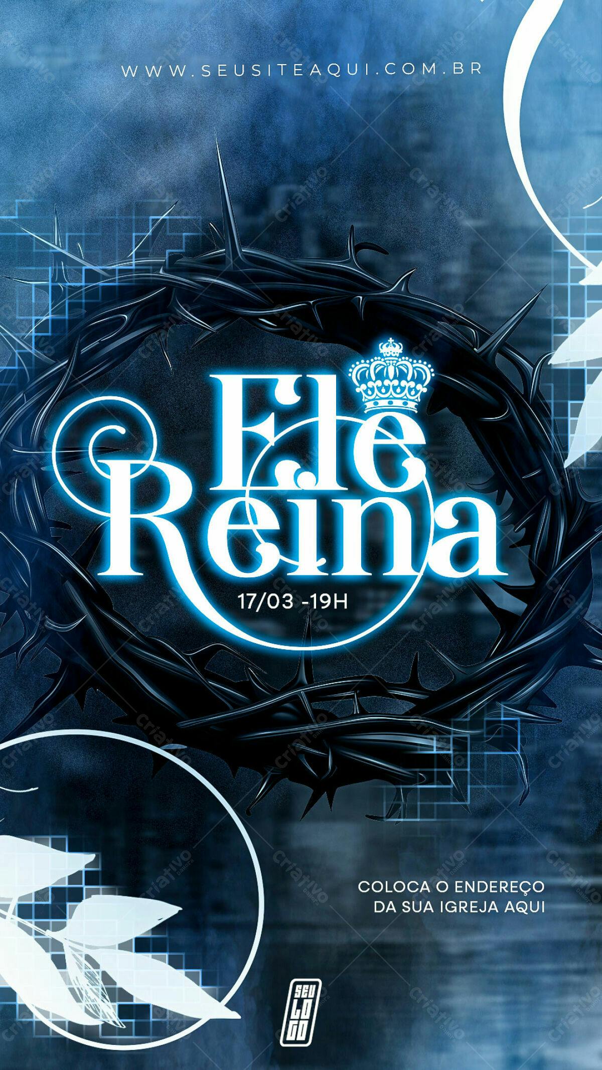 Flyer para Evento Religioso Ela Reina PSD Editável