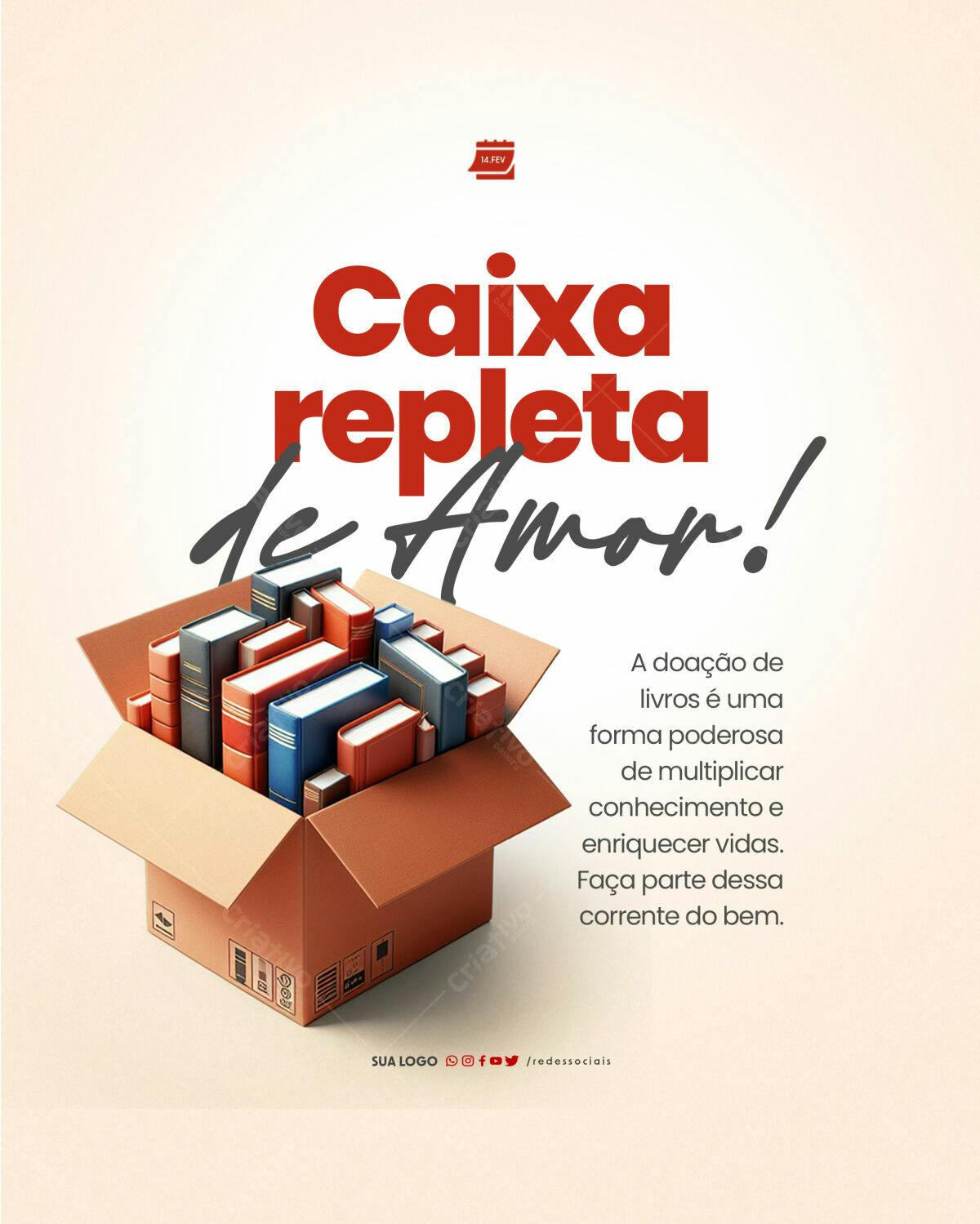 Postagem Dia do Amor com livros PSD Editável