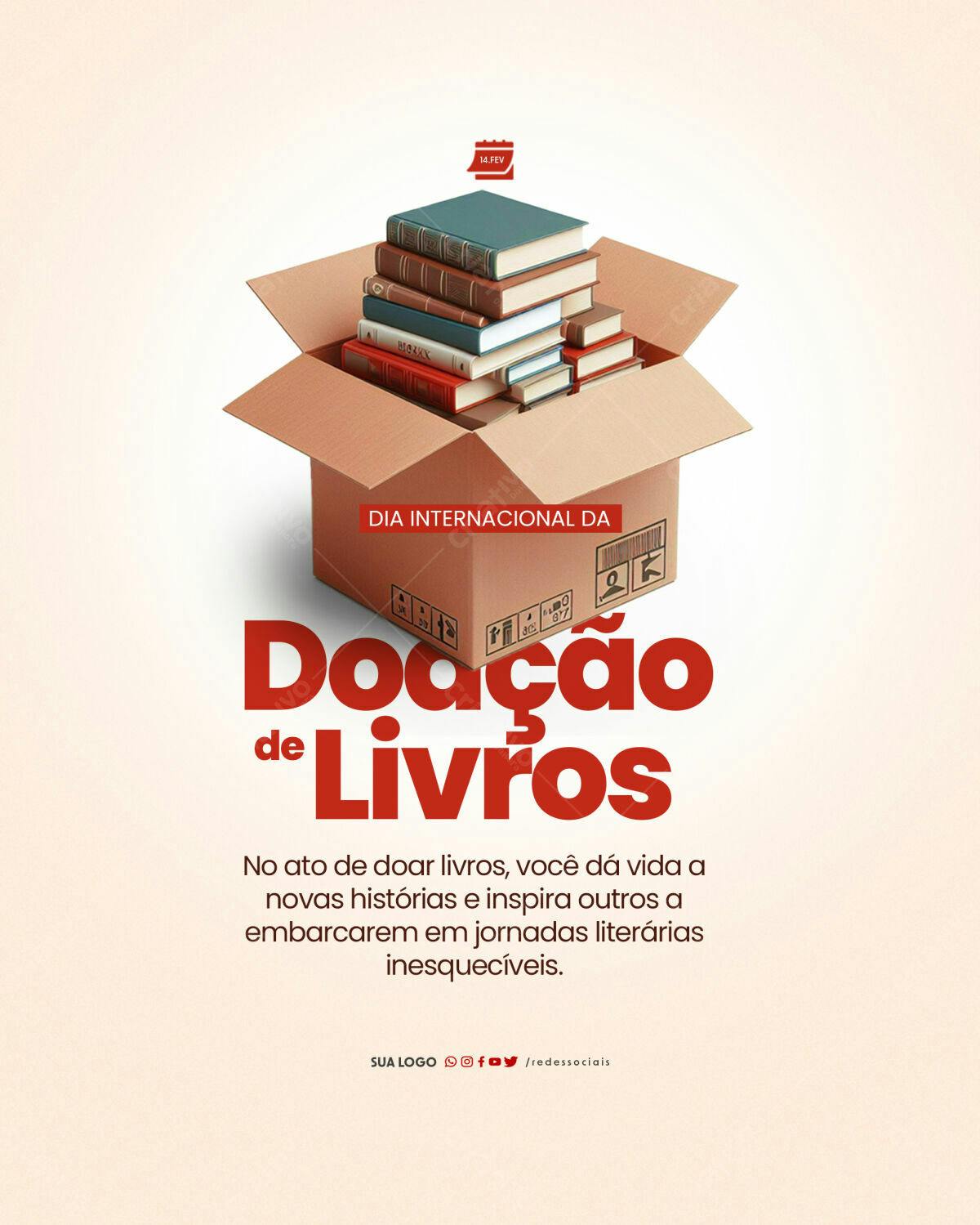 Flyer Dia Internacional da Doação de Livros PSD Editável