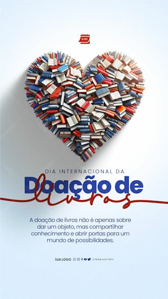 Story dia internacional da doação de livros compartilhar conhecimento