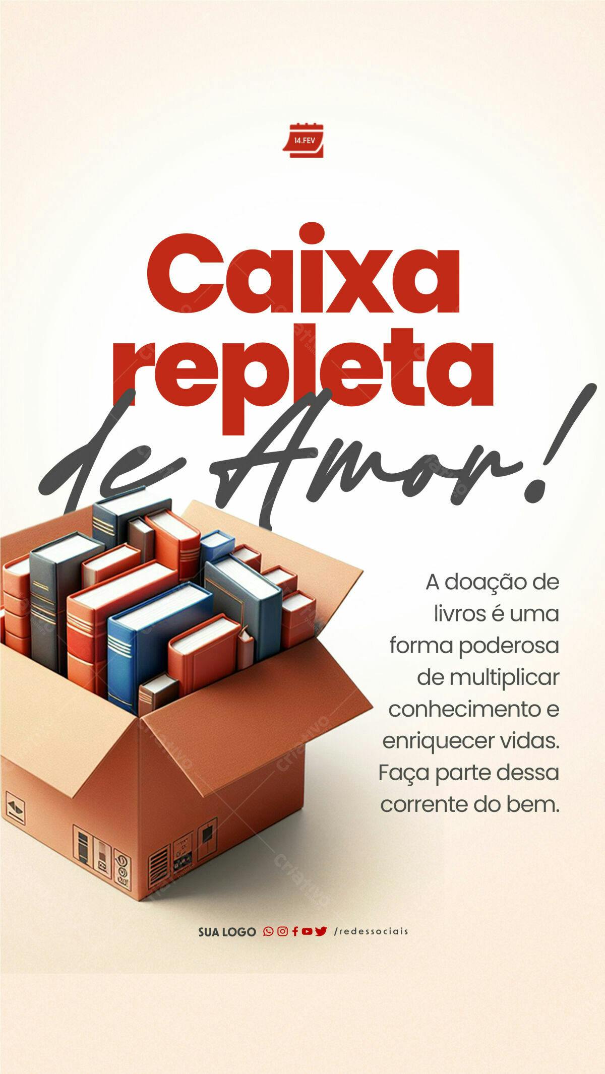 Flyer Dia de São Valentim Caixa de Livros PSD Editável