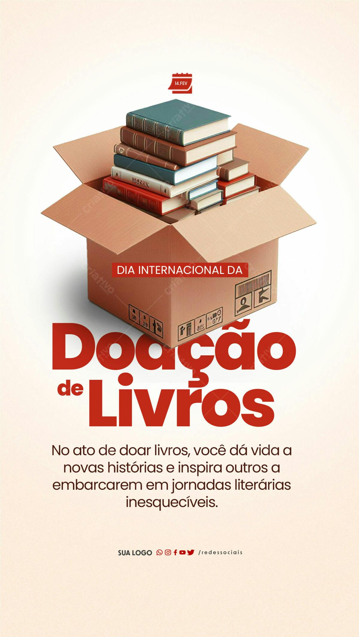Flyer Dia Internacional da Doação de Livros PSD Editável