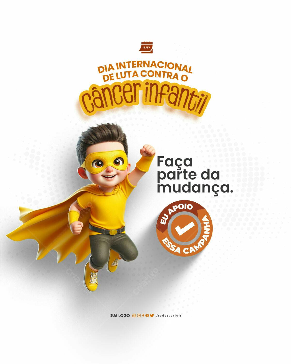 Flyer Dia Internacional de Luta Contra o Câncer Infantil PSD Editável
