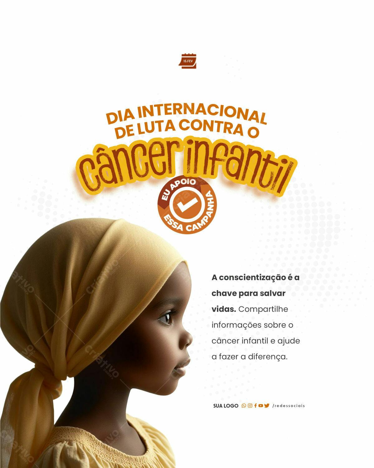 Flyer Dia Internacional da Luta Contra o Câncer Infantil PSD Editável