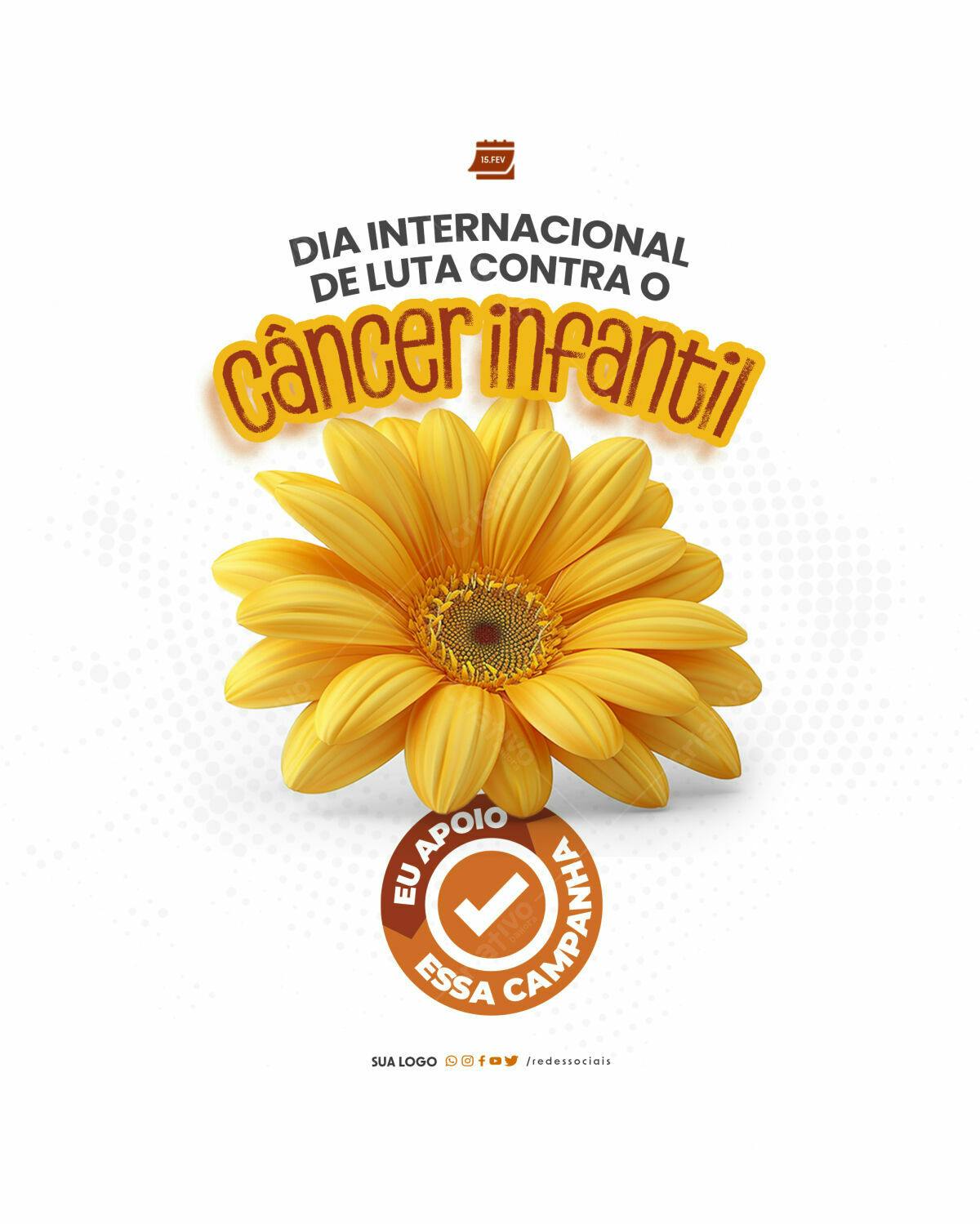 Flyer Dia Internacional da Luta Contra o Câncer Infantil PSD Editável