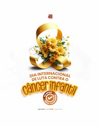 Social media luta contra o câncer infantil laço amarelo com flores