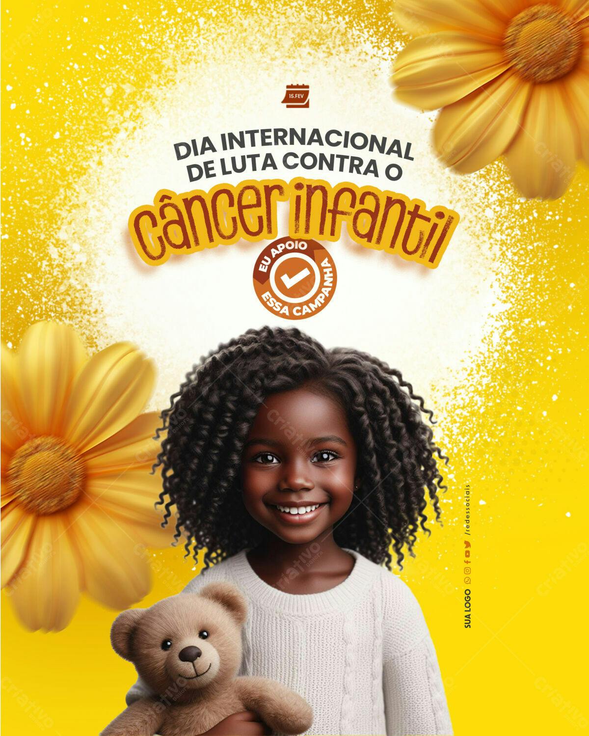 Flyer Dia Internacional da Luta Contra o Câncer Infantil PSD Editável