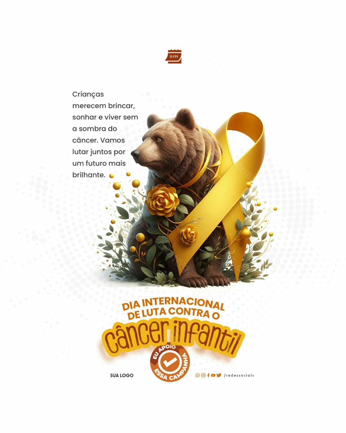 Flyer Dia Internacional da Luta Contra o Câncer Infantil PSD Editável