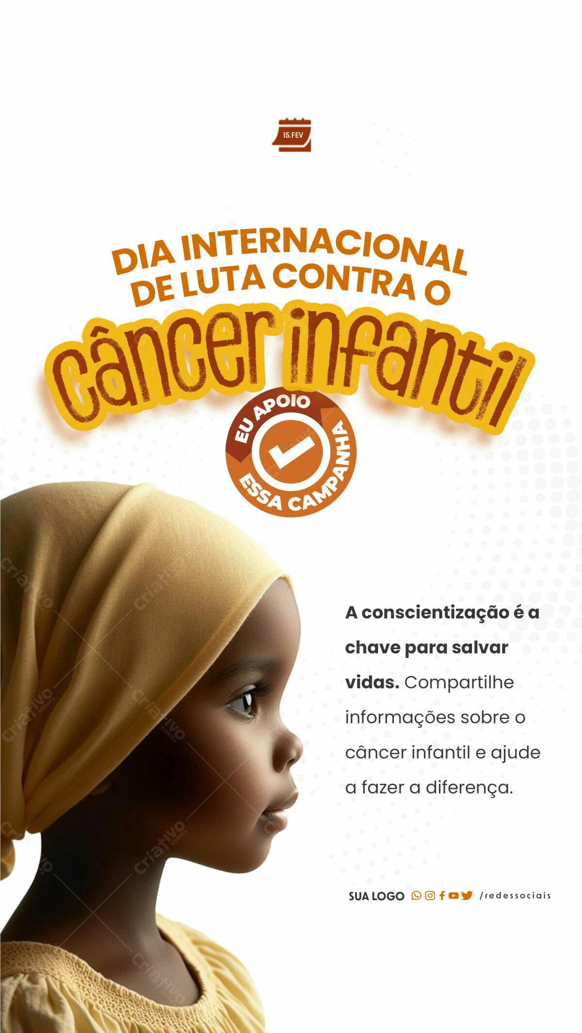 Flyer Dia Internacional de Luta Contra o Câncer Infantil PSD Editável