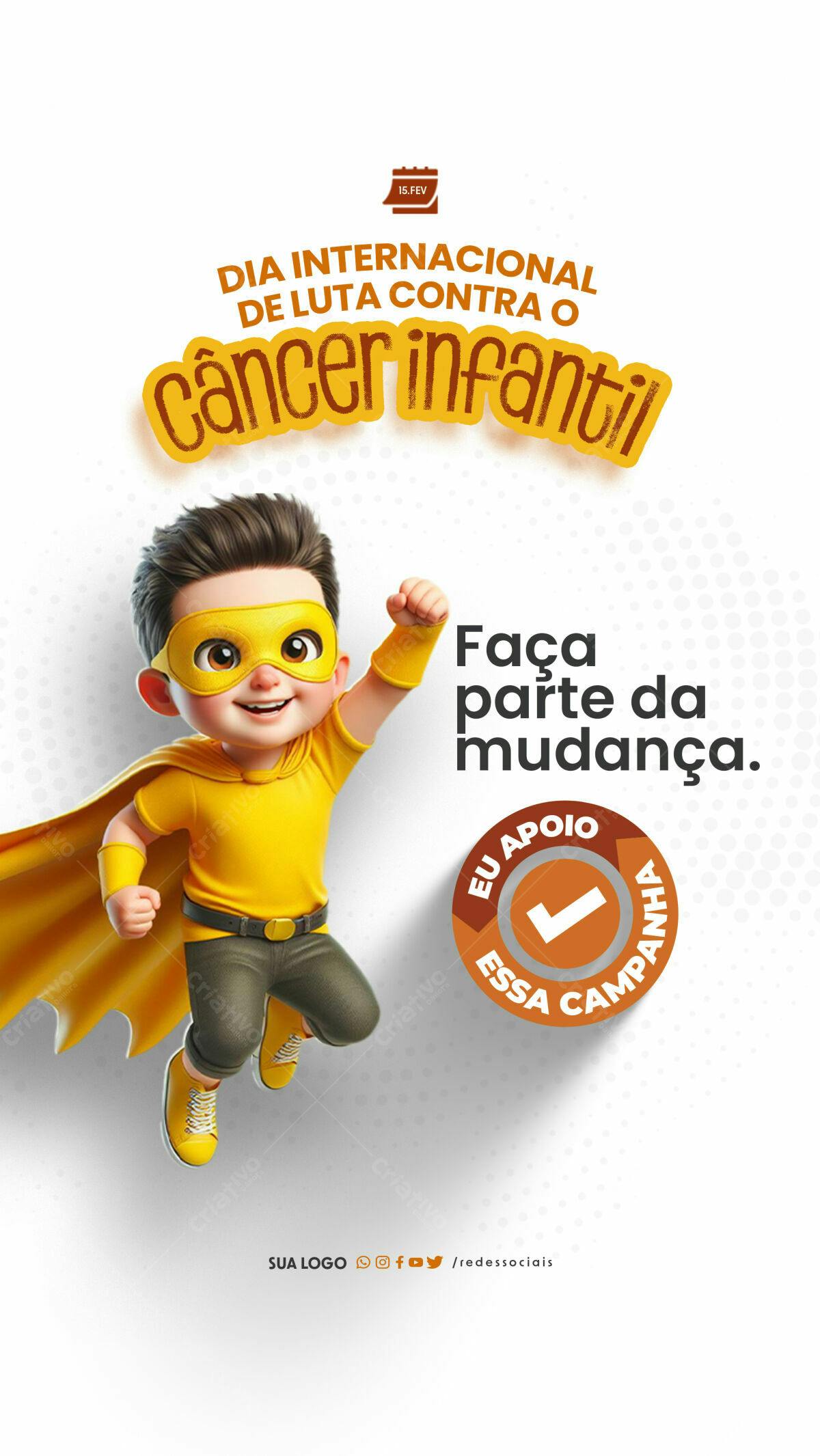 Flyer Dia Internacional da Luta Contra o Câncer Infantil PSD Editável
