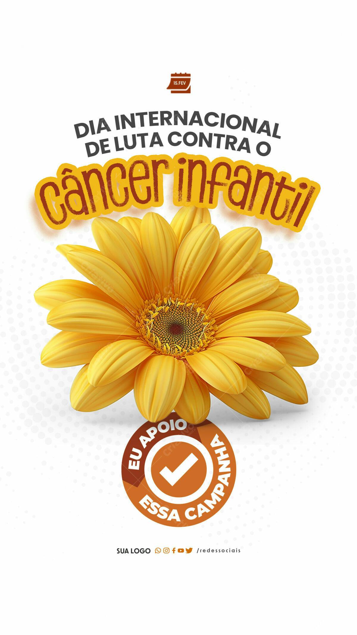 Flyer Dia Internacional da Luta Contra o Câncer Infantil PSD Editável