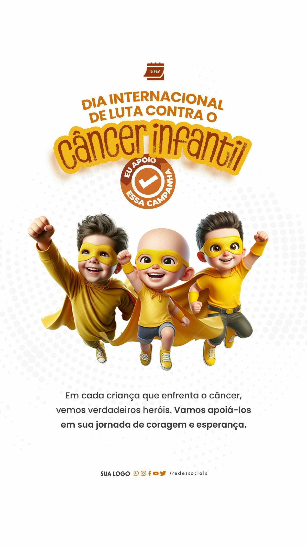 Poster Dia Internacional de Luta Contra o Câncer Infantil PSD Editável