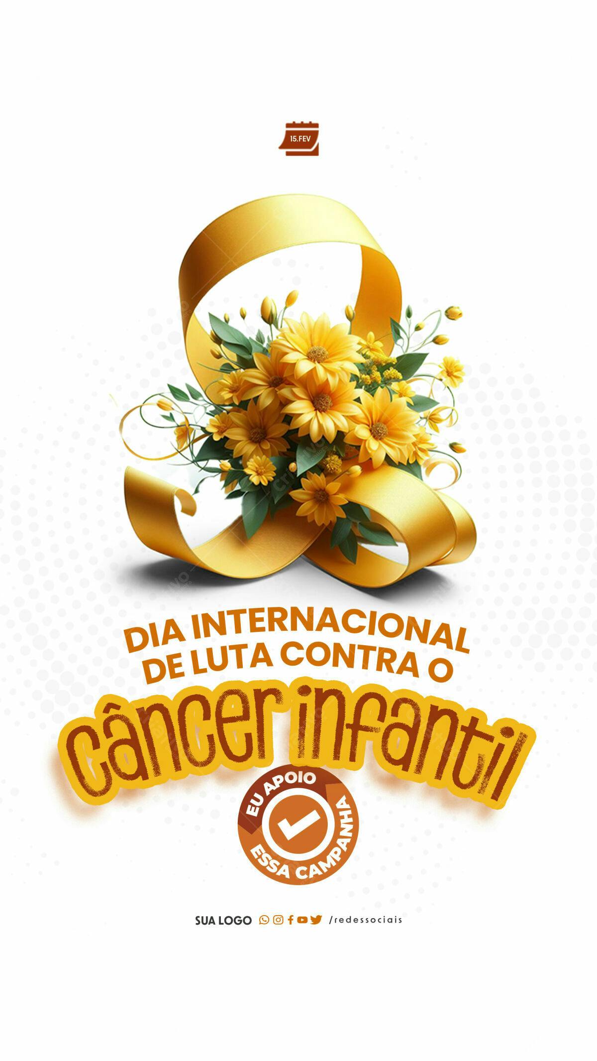 Flyer para Dia Internacional de Luta Contra o Câncer Infantil PSD Editável