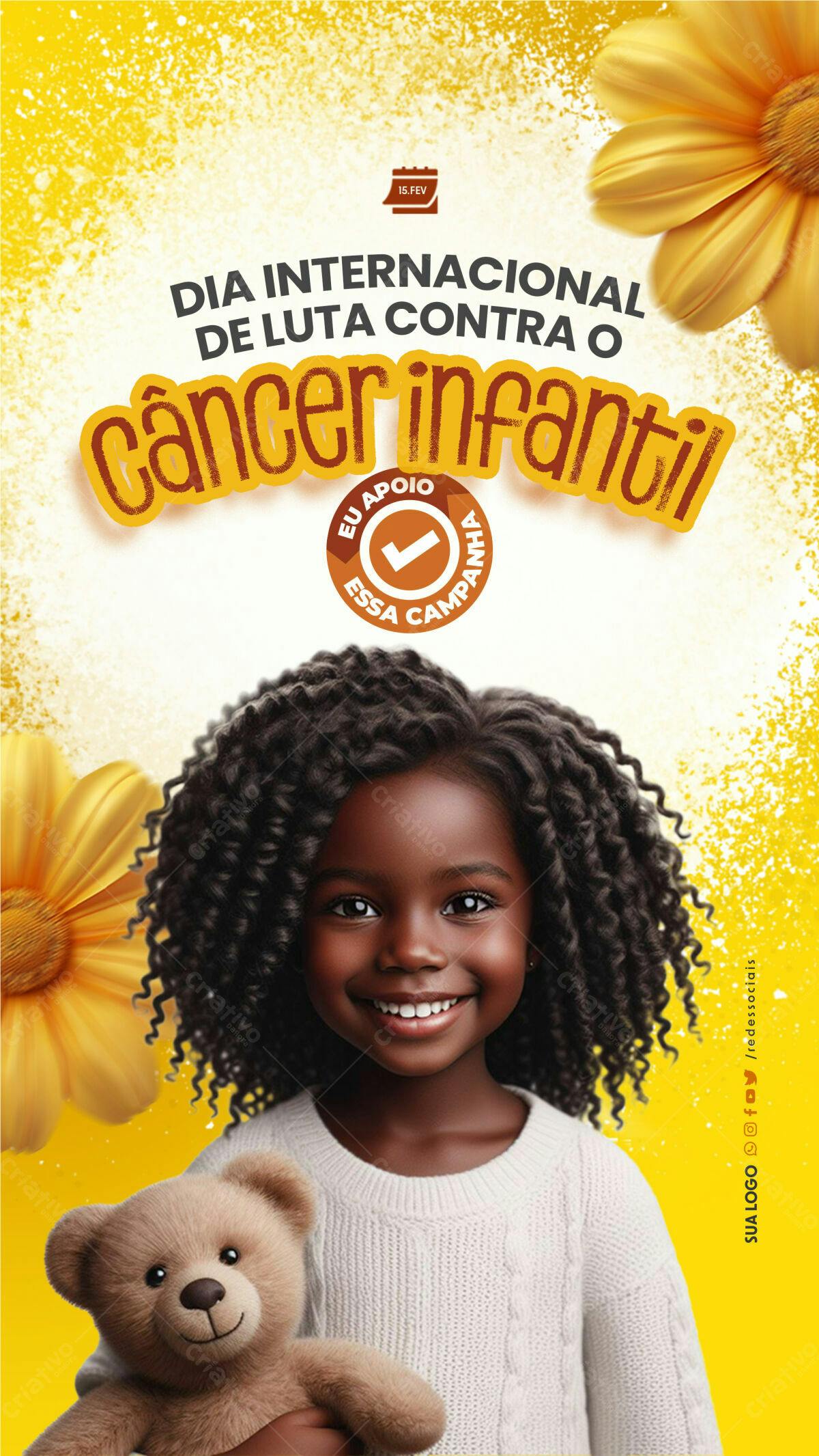 Flyer Dia Internacional da Luta Contra o Câncer Infantil PSD Editável