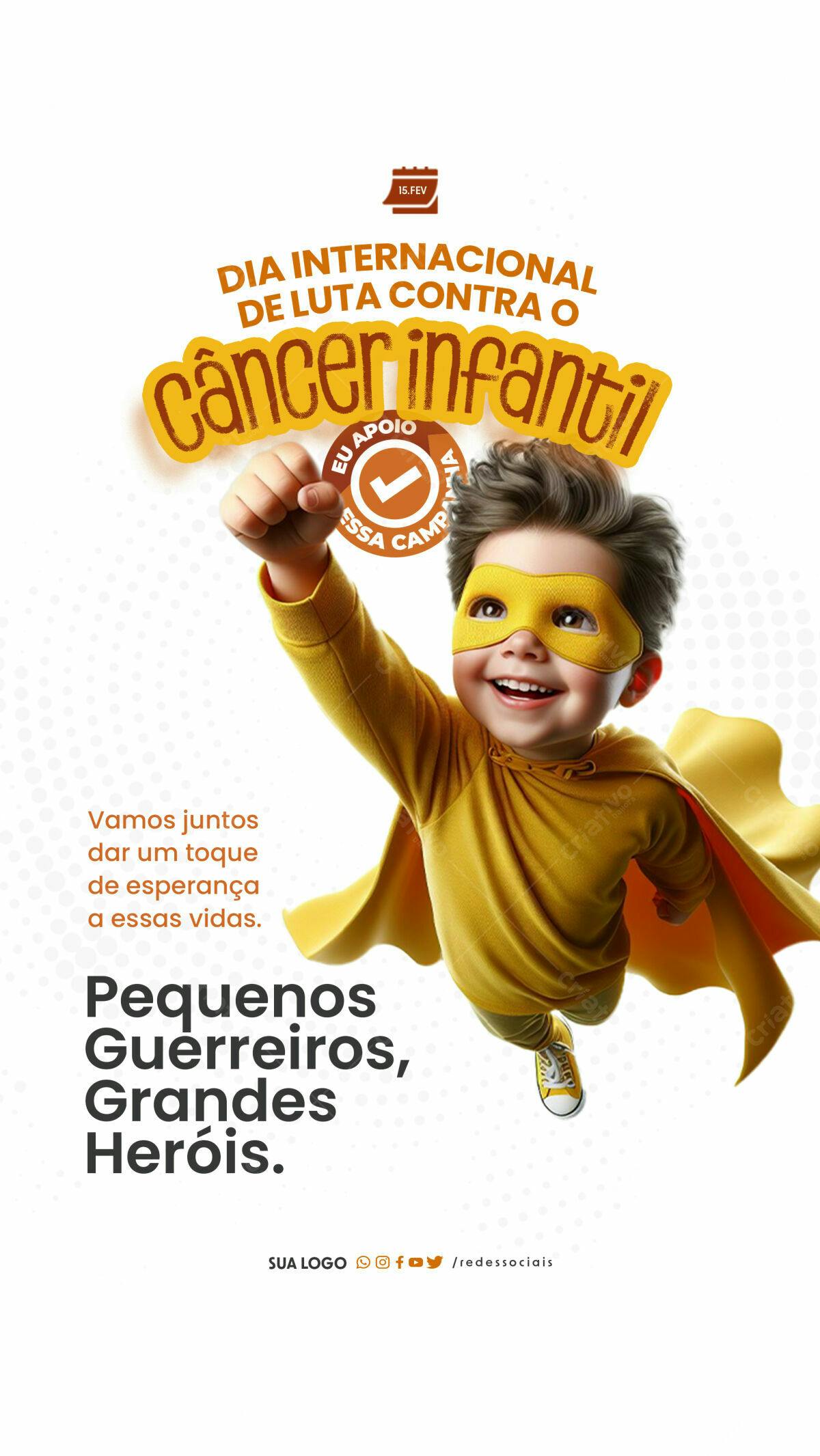 Poster Dia Internacional da Luta Contra o Câncer Infantil PSD Editável