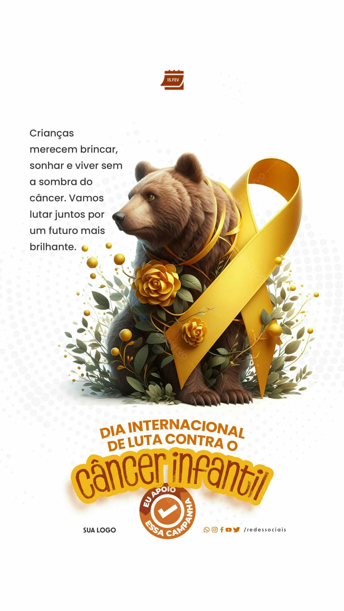 Flyer Dia Internacional de Luta Contra o Câncer Infantil PSD Editável