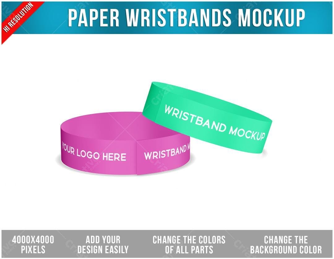 Mockup de Pulseiras de Papel: Rosa e Verde-Claro