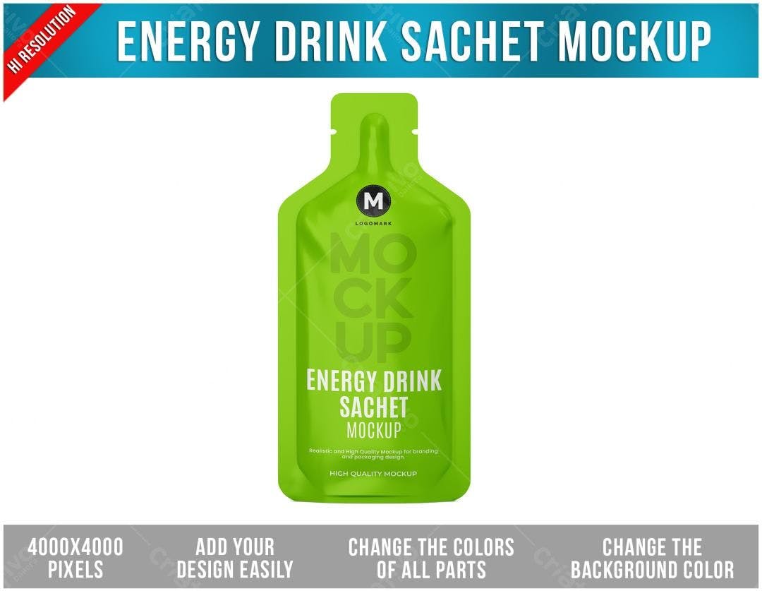 Mockup de Sachê para Bebida Energética - Verde Limão