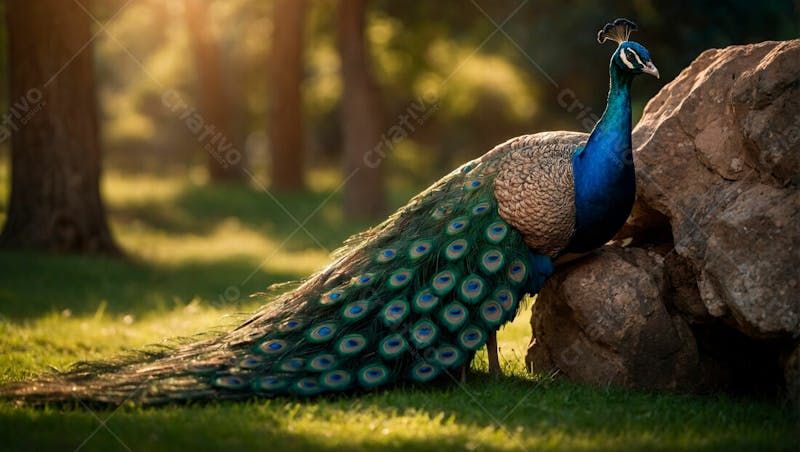 Imagem de um pavao na grama verde em uma floresta 12