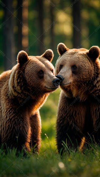 Dois ursos pardos na grama verde em uma floresta 7