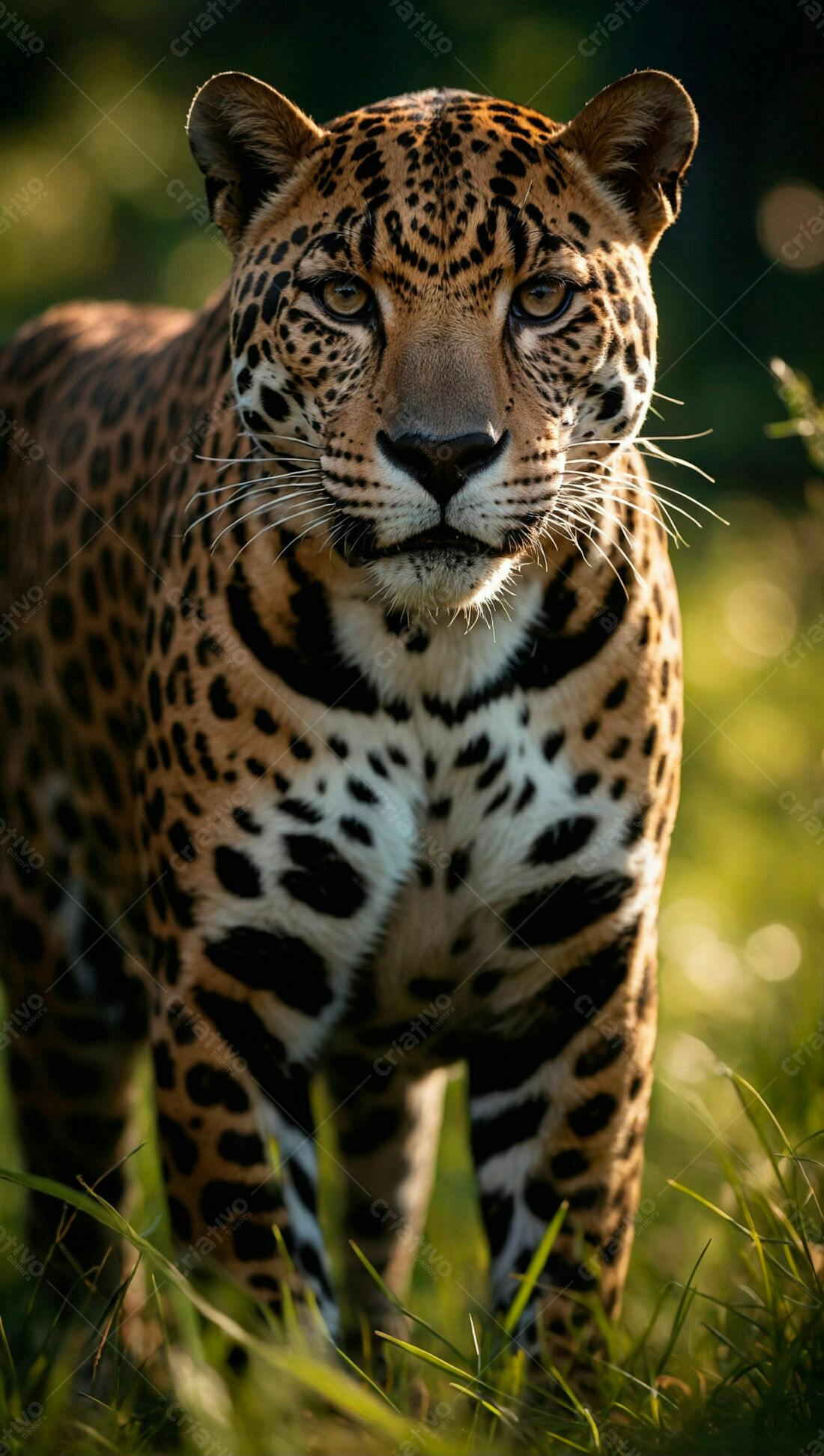 Jaguar em Grama Alta ao Pôr do Sol