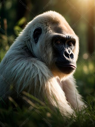 Imagem de um gorila branco na grama verde em uma floresta 7