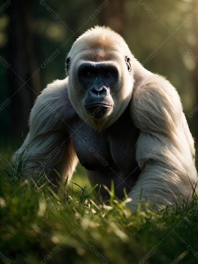 Imagem De Um Gorila Branco Na Grama Verde Em Uma Floresta 10